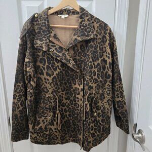 Oddy Oversized Jacket Womens S/M Cheetah Tan Black Adjustable Waist Boho Pockets